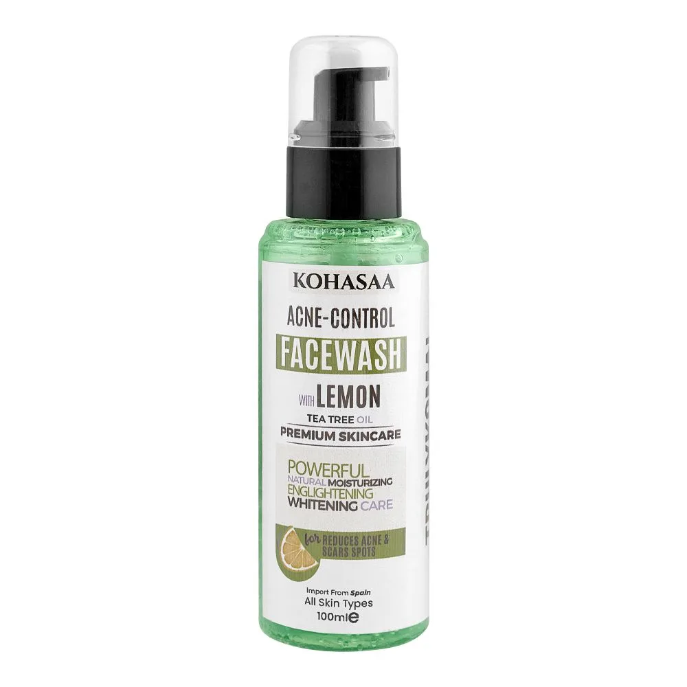 Kohasaa Acne-Control With Lemon Tea Tree Oil Face Wash, Salicylic Acid, Glycerin, For All Types Of Skin, 100ml