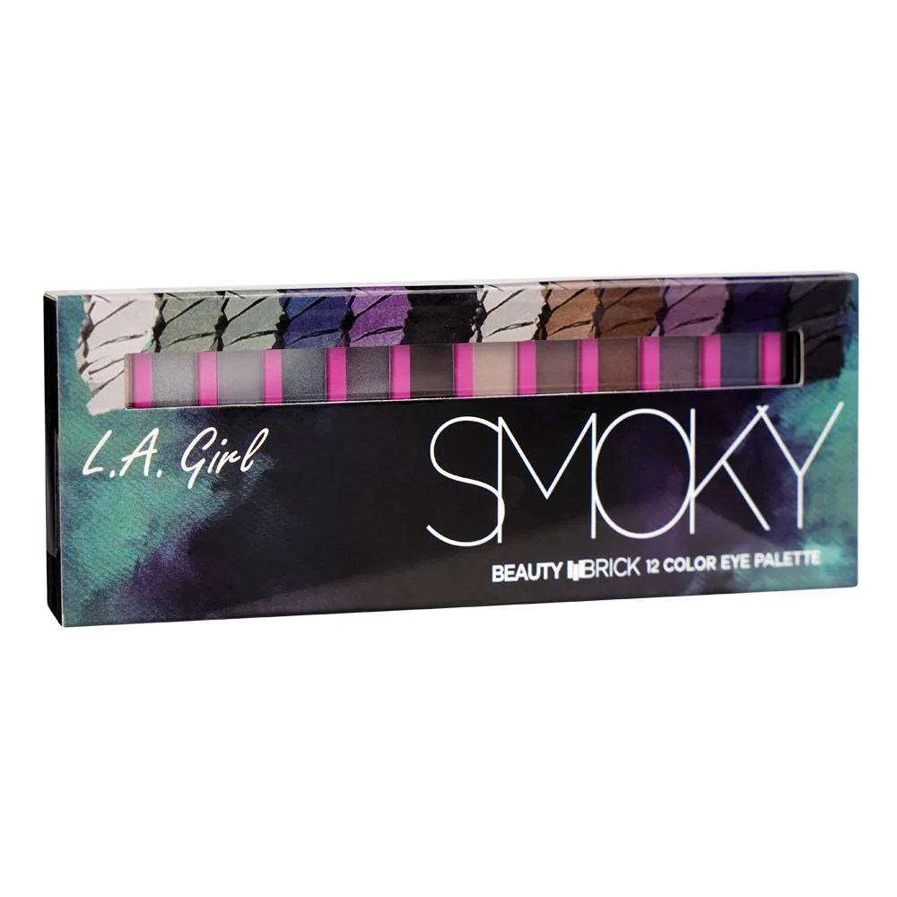L.A. Girl Beauty Brick Eyeshadow Palette, 12 Shades, GES332 Smoky close up view
