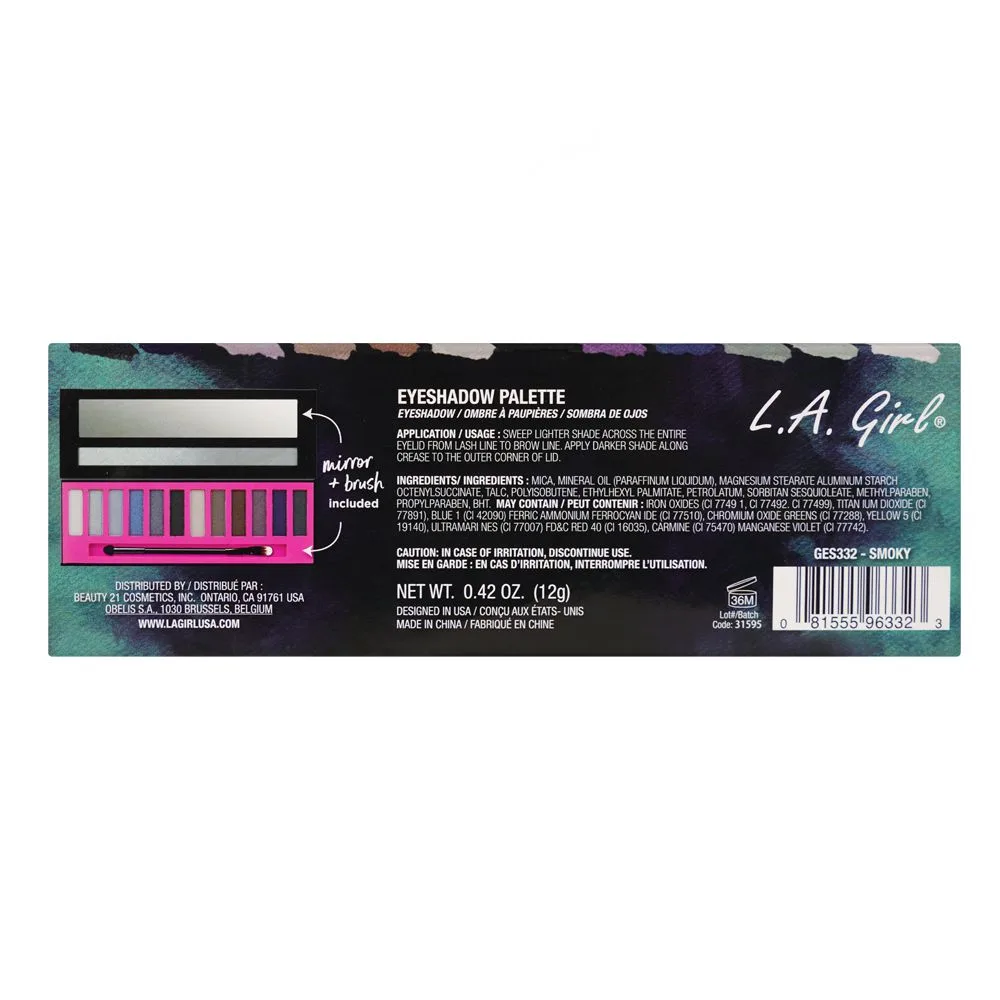 L.A. Girl Beauty Brick Eyeshadow Palette, 12 Shades, GES332 Smoky shades and color detail