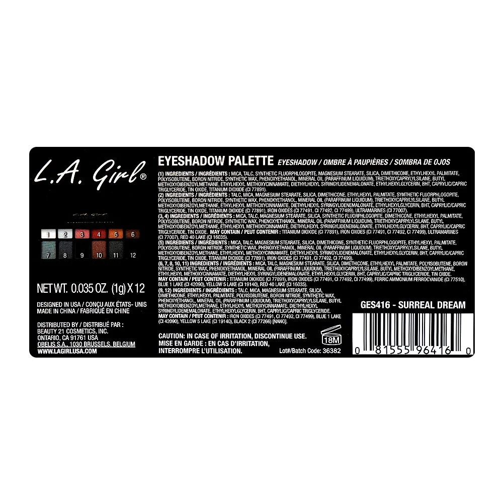 L.A. Girl Fanatic Eyeshadow Palette, GES416 Surreal Dream 12-Pack packaging image