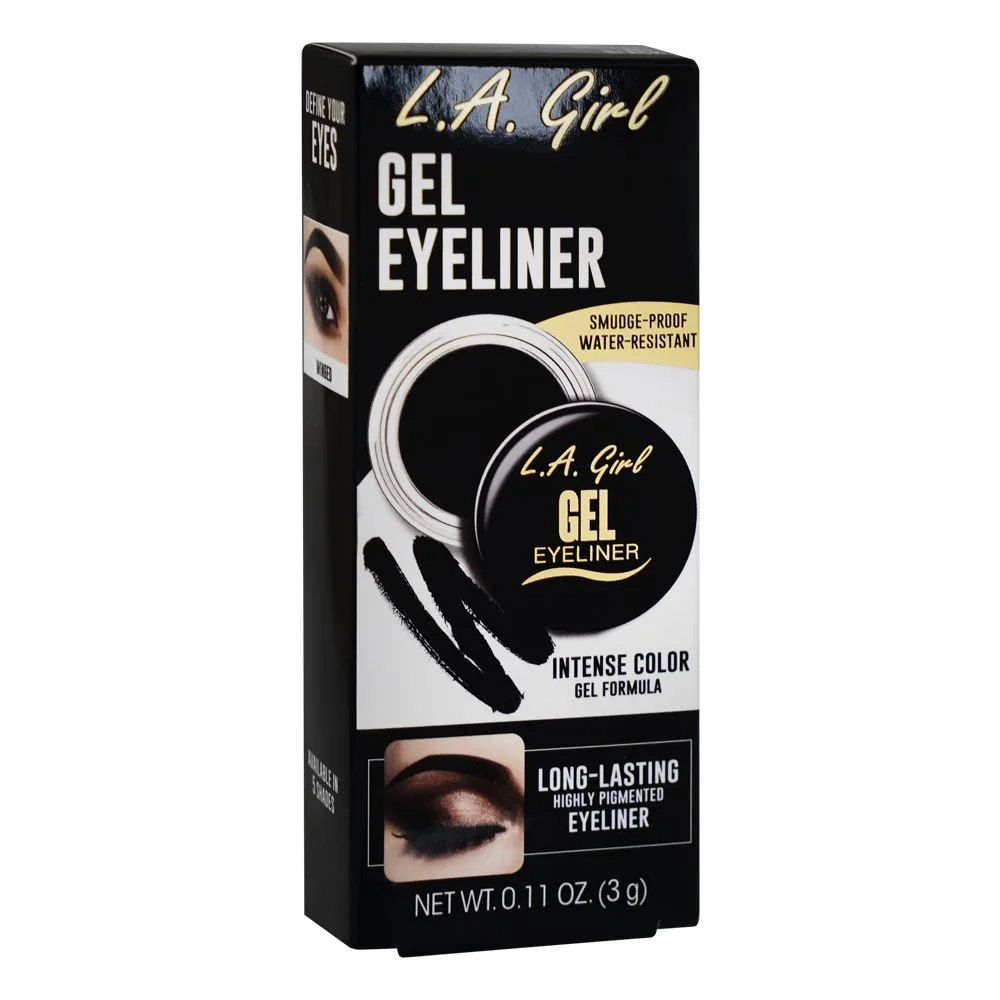 Side view of l.a. girl glide gel eyeliner pencil, gel731 jet black