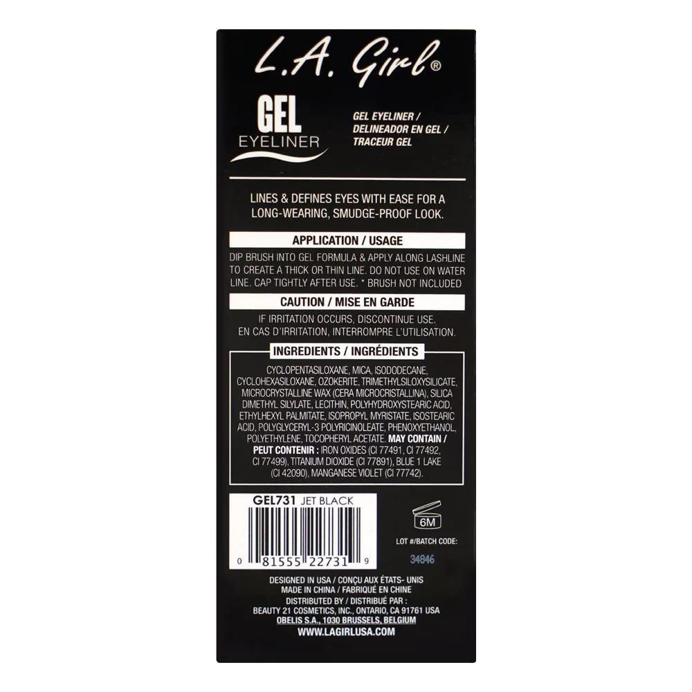 Comfortable casual l.a. girl glide gel eyeliner pencil, gel731 jet black