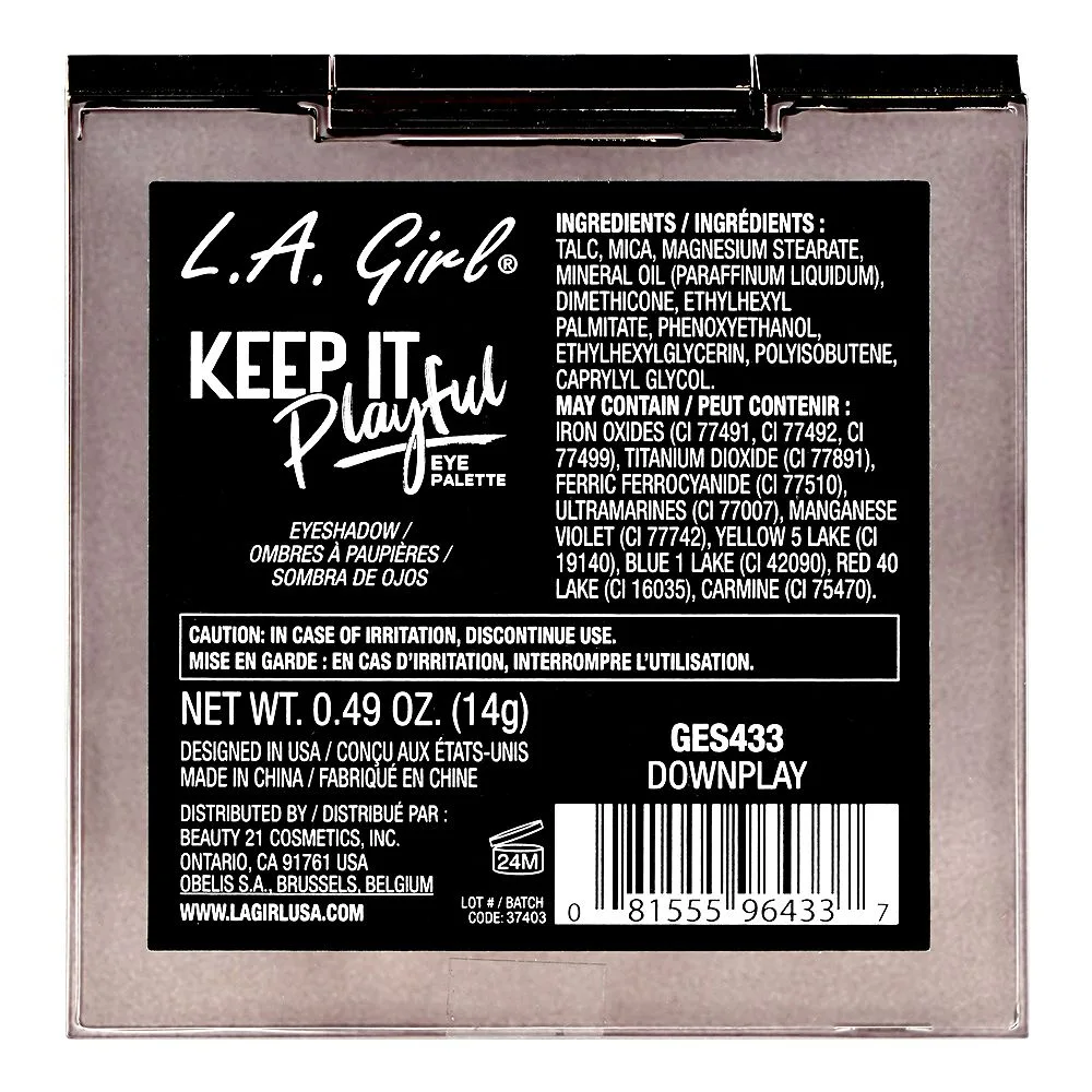 L.A. Girl Keep It Playful Eyeshadow Palette, GES433 Downplay 9-Pack shades and color detail