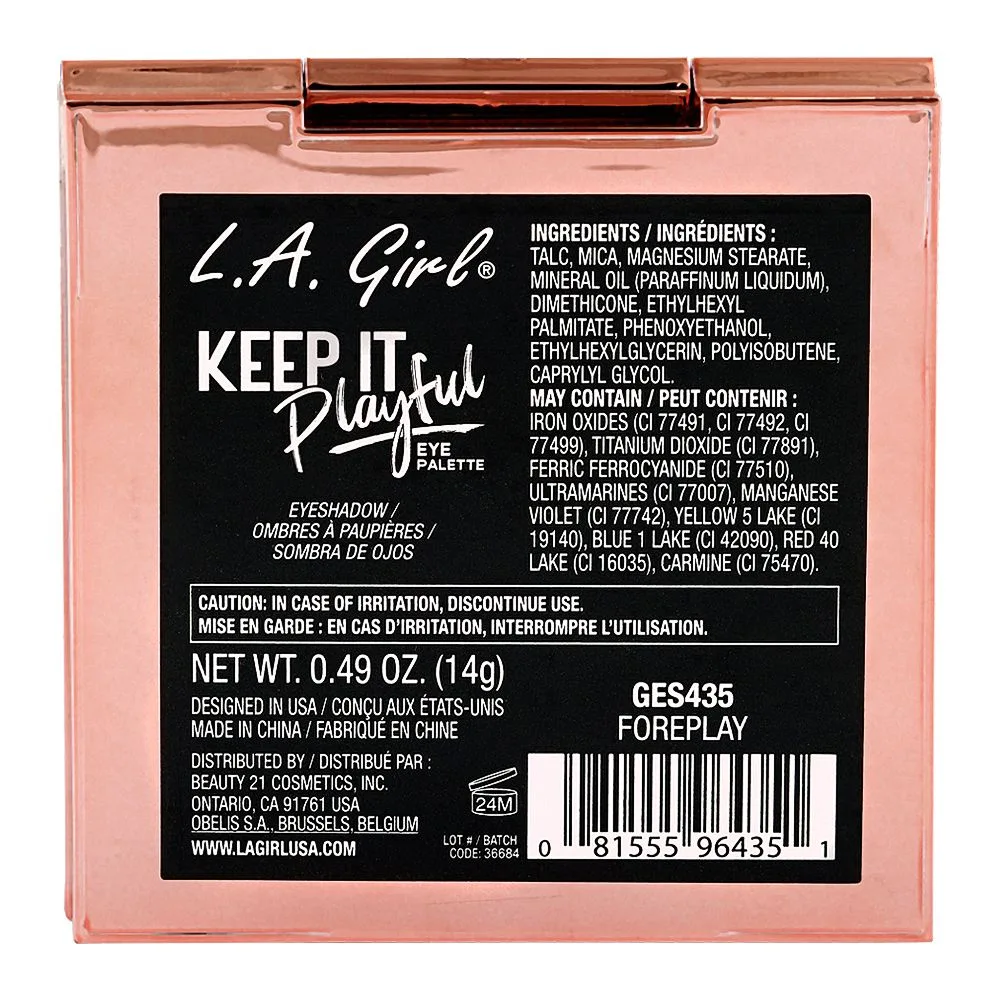 L.A. Girl Keep It Playful Eyeshadow Palette, GES435 Foreplay, 14g 9-Pack shades and color detail