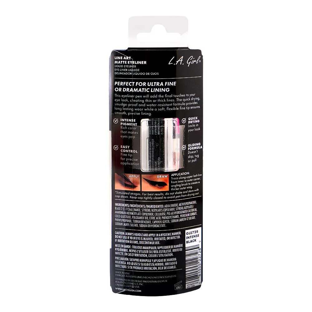 Comfortable casual l.a. girl line art matte eyeliner, gle71228 intense black, 1ml