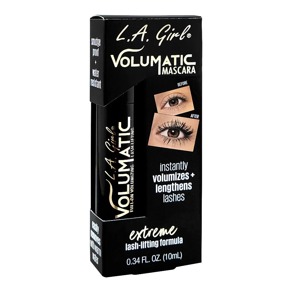 Side view of l.a. girl volumatic extreme lash-lifting mascara, gms651 ultra black, 10ml