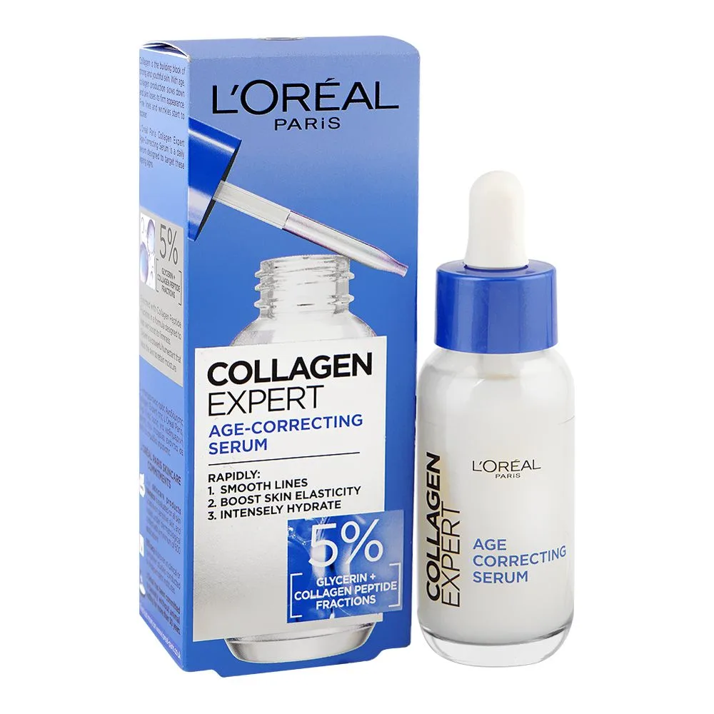 L'Oreal Paris Collagen Expert Age-Correcting Serum, Glycerin + Collagen Peptide Fractions, For All Types Of Skin, 30ml
