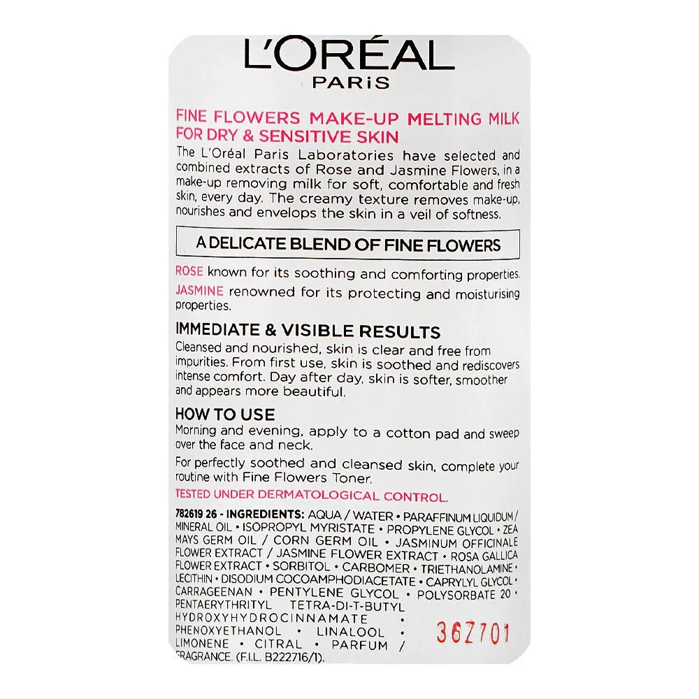 Comfortable casual l'oreal paris fine flowers cleansing milk, for dry & sensitive skin, 400ml