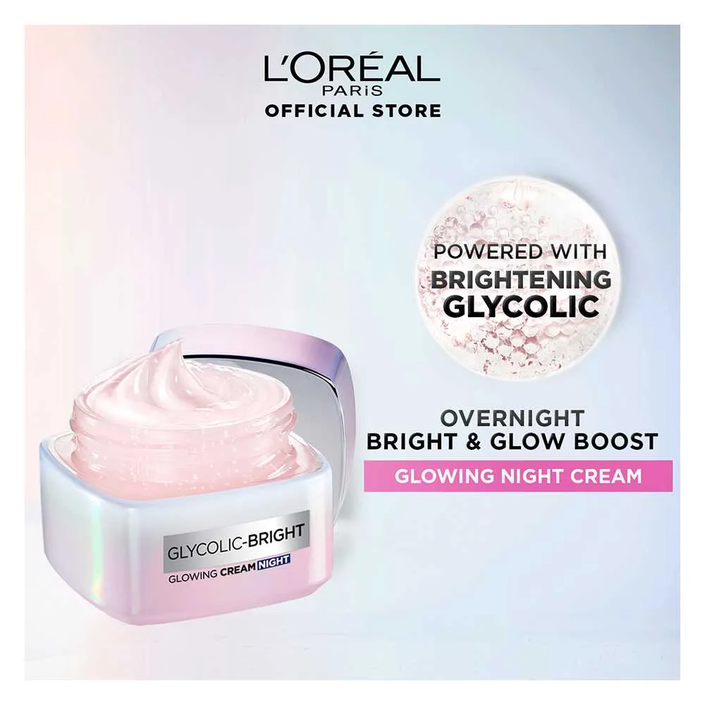 Premium everyday wear l'oreal paris glycolic-bright glowing night cream, 50ml