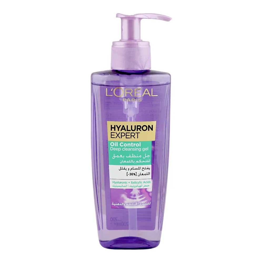L'Oreal Paris Hyaluron Expert Oil Control Deep Cleansing Gel, Hyaluronic Acid, Salicylic Acid, For Hydrated Skin, 20ml