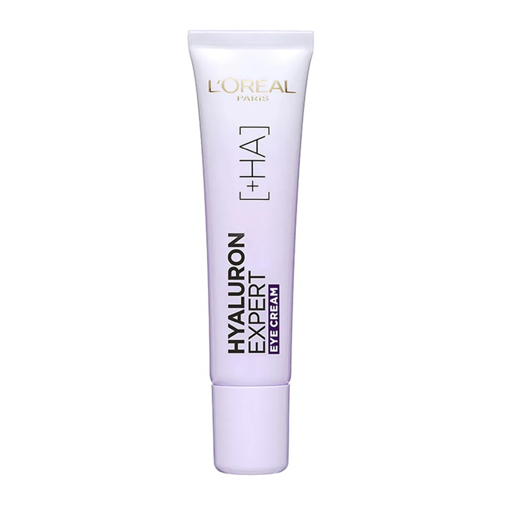 Side view of l'oreal paris hyaluron expert replumping moisturizing care eye cream, 15ml