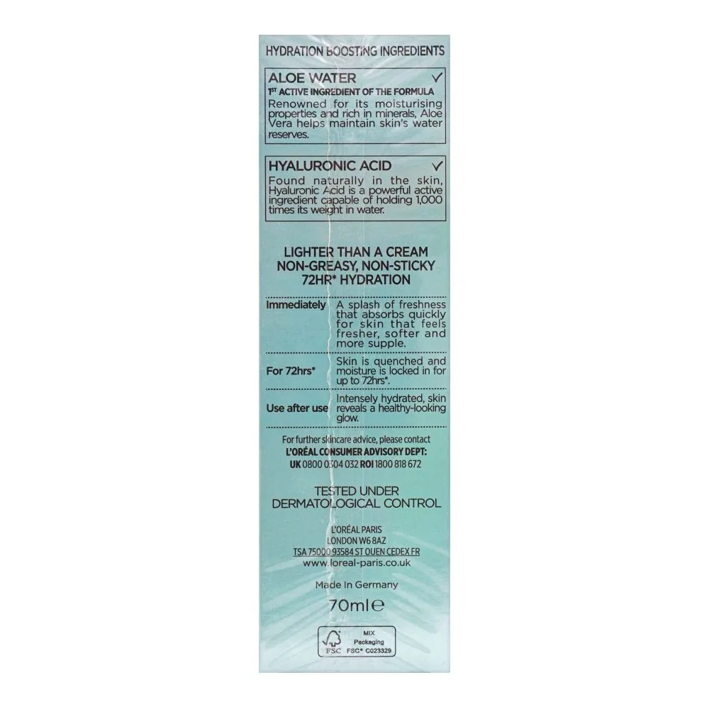 Side view of l'oreal paris hydra genius aloe water, normal to combination skin, 70ml