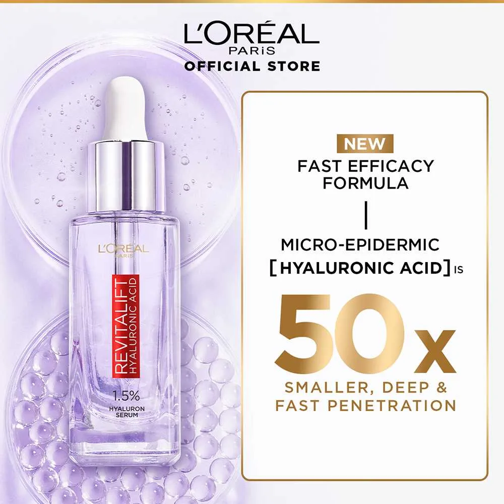 Comfortable casual l'oreal paris innovation revitalift hyaluronic acid 1.5% hyaluron serum, 30ml - hydrating, anti-aging, glass skin