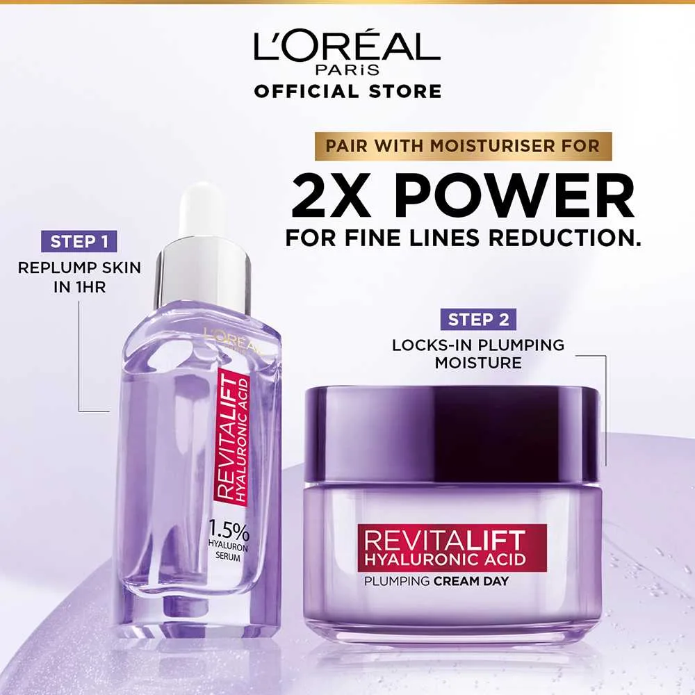 Premium everyday wear l'oreal paris innovation revitalift hyaluronic acid 1.5% hyaluron serum, 30ml - hydrating, anti-aging, glass skin