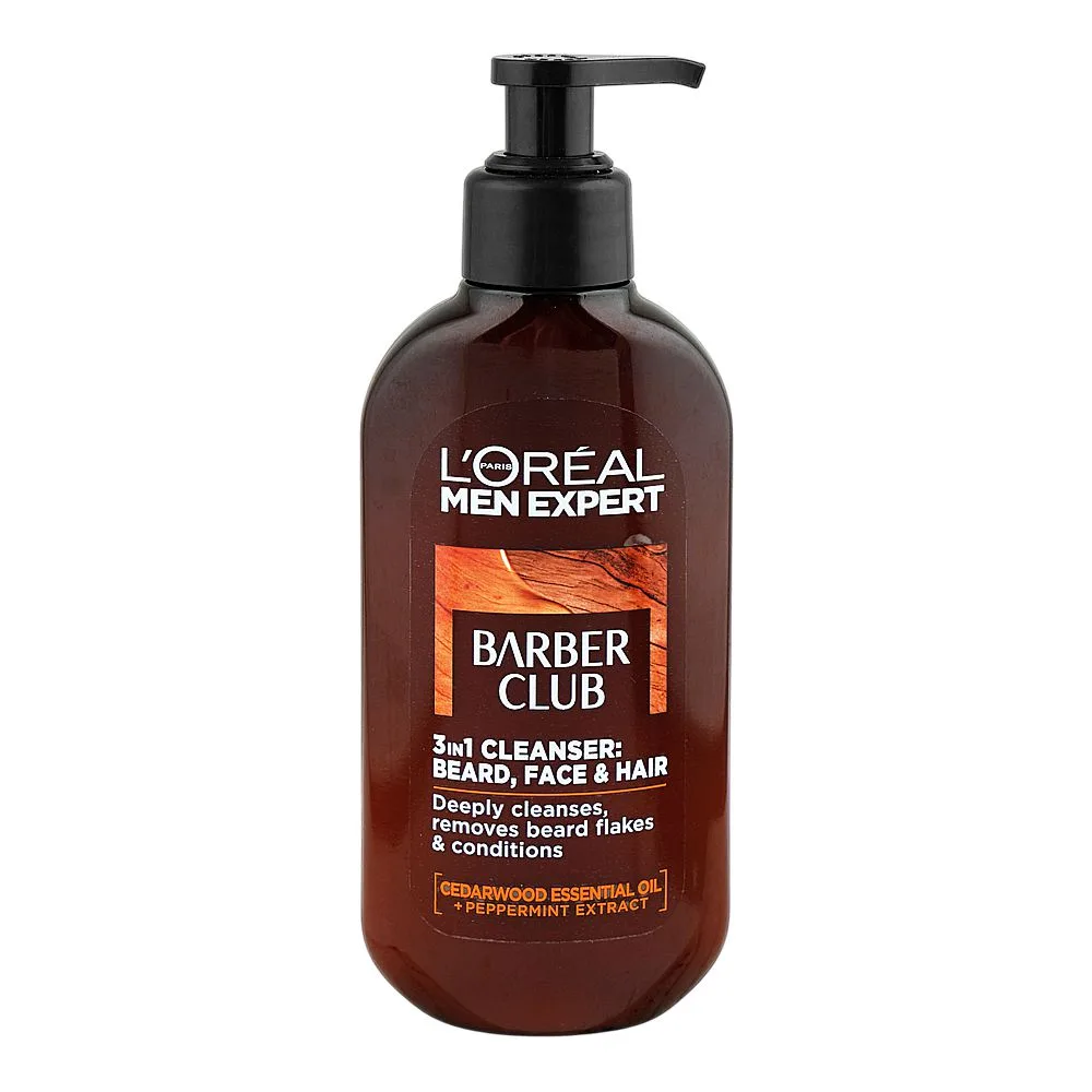 L'Oreal Paris Men Expert Barber Club 3-In-1 Beard, Face & Hair Wash, Cedarwood Oil + Peppermint Extract, 200ml