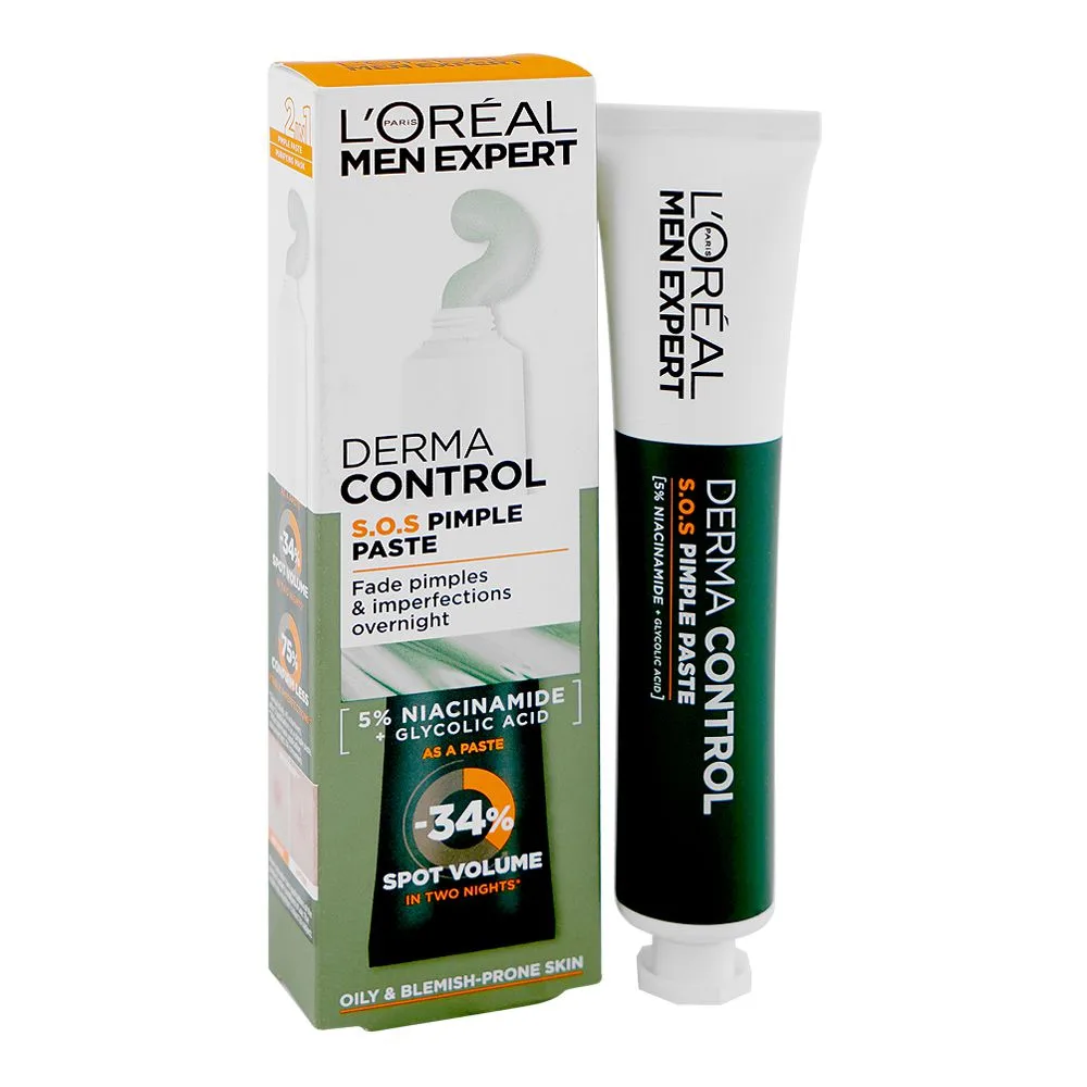 L'Oreal Paris Men Expert Derma Control SOS Pimple Paste, Niacinamide, Glycolic Acid, For Oily Skin, 45ml