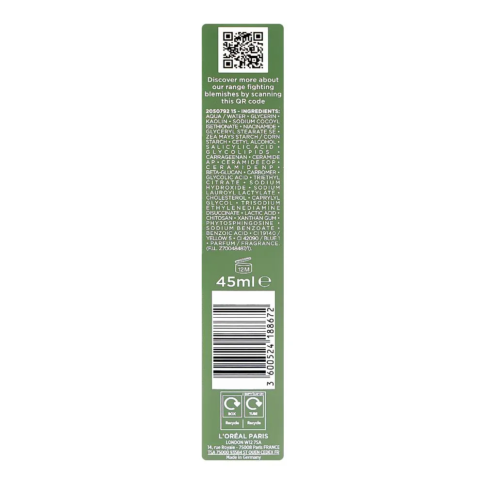 Side view of l'oreal paris men expert derma control sos pimple paste, niacinamide, glycolic acid, for oily skin, 45ml