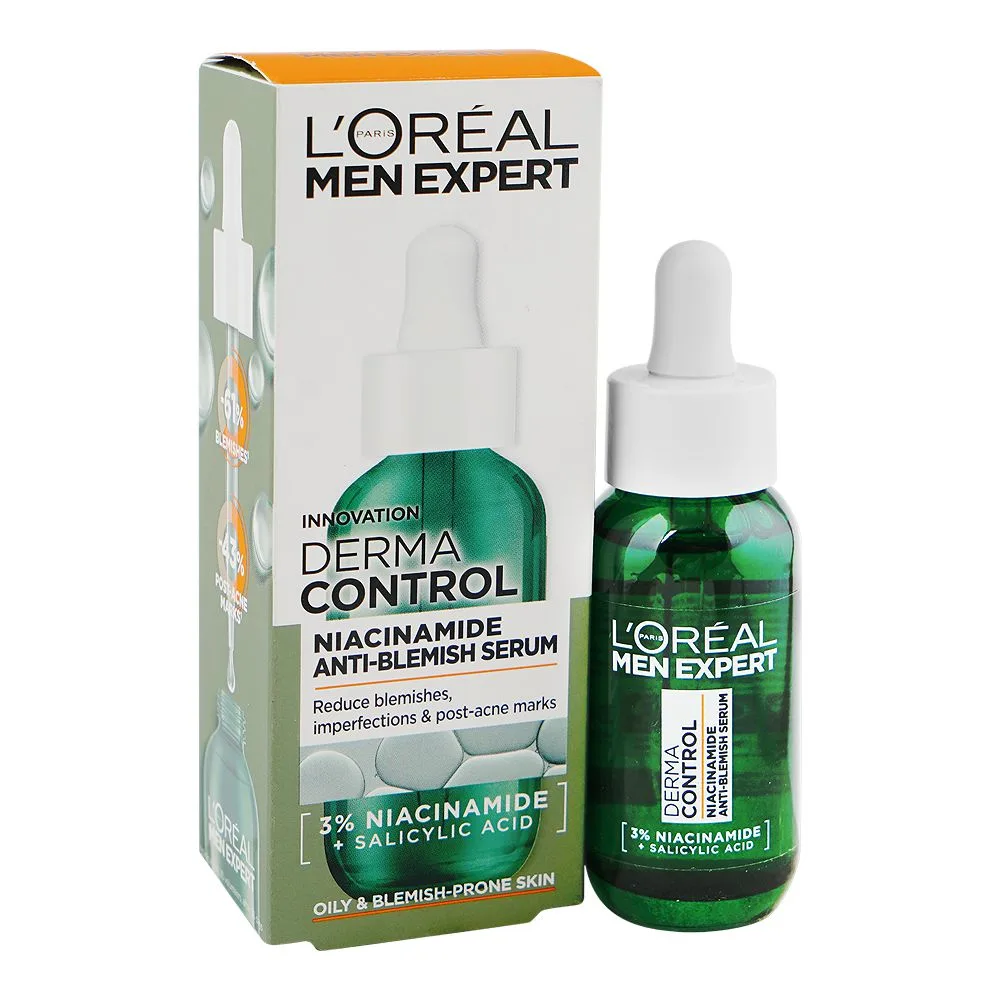 L'Oreal Paris Men Expert Innovation Derma Control Niacinamide Anti-Blemish Serum, Niacinamide, Salicylic Acid, For Oily Skin, 30ml