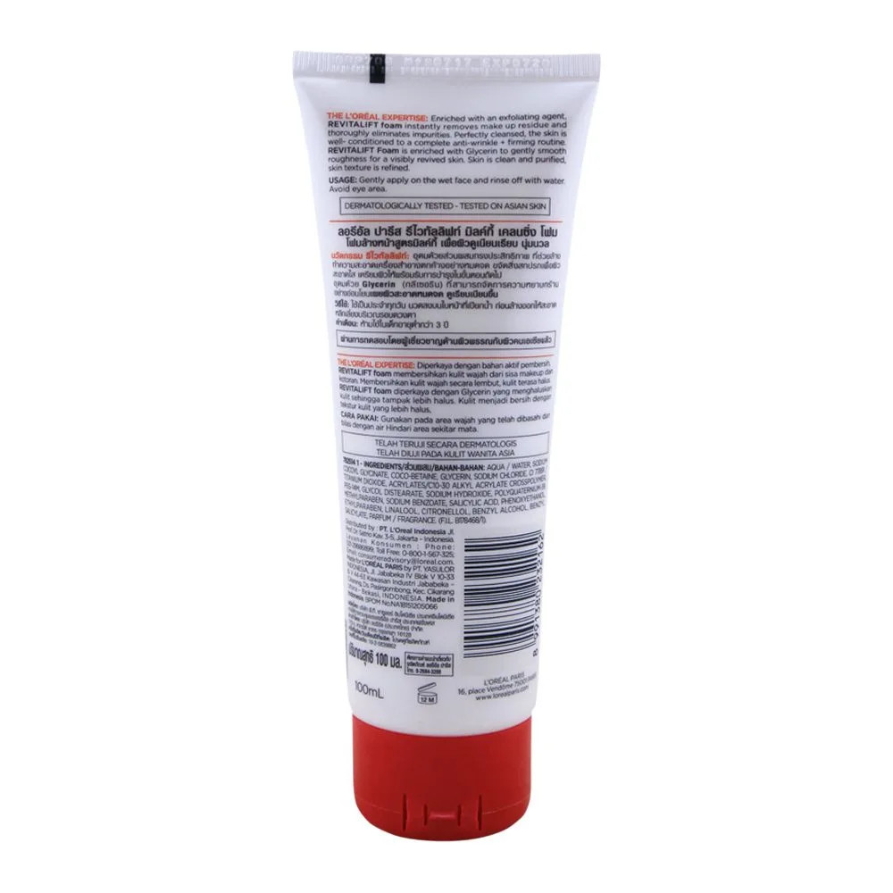 Side view of l'oreal paris revitalift milky cleansing foam, 100ml