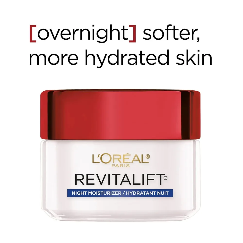Front angle of l'oreal paris revitalift moisturizing night cream, anti-wrinkle cream, intense action, 50ml