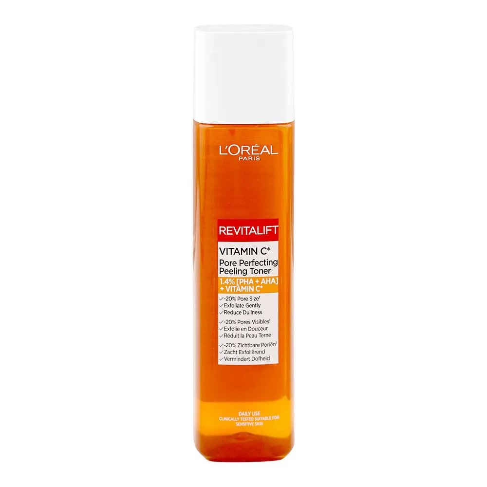 L'Oreal Paris Revitalift Pore Perfecting Peeling Toner, 1.4% PHA + AHA + Vitamin C, For Sensitive Skin, 180ml
