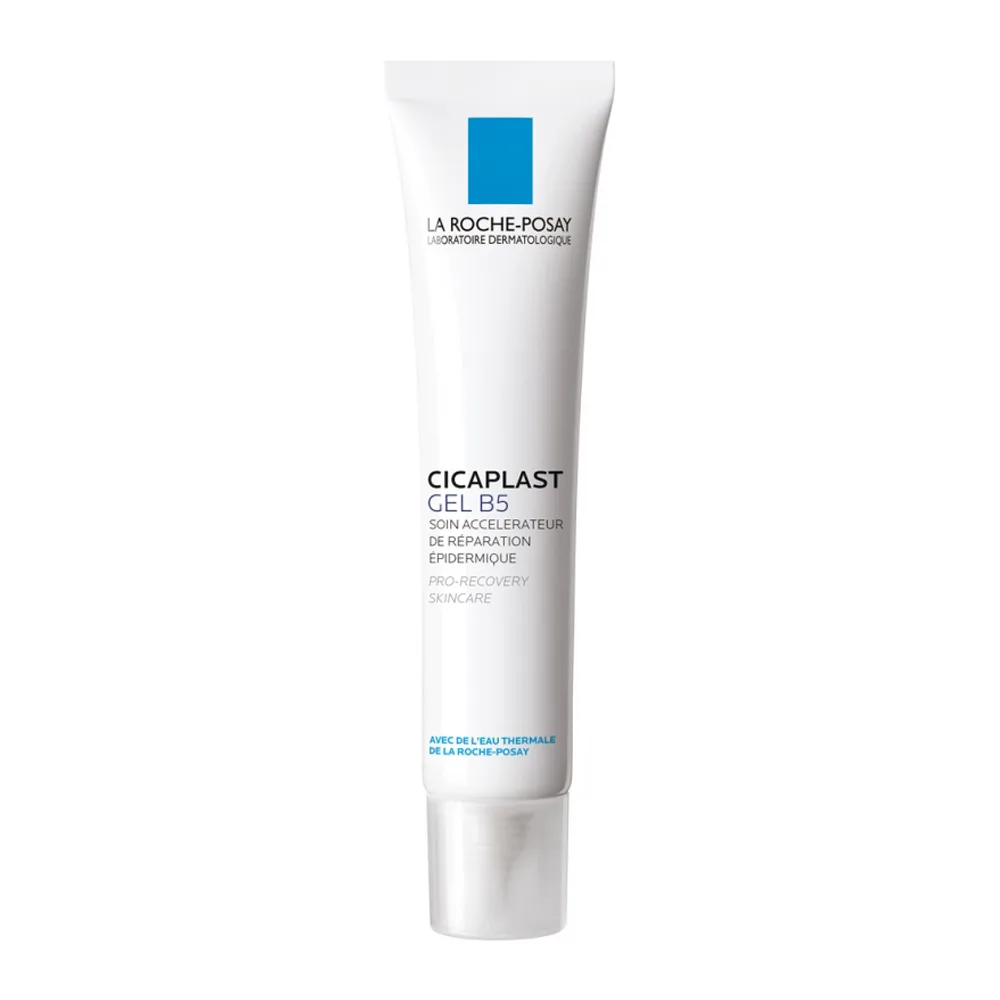 Side view of la roche-posay cicaplast gel b5 glycerin skin protectant 21%, for dry cracked, chapped skin, 40ml