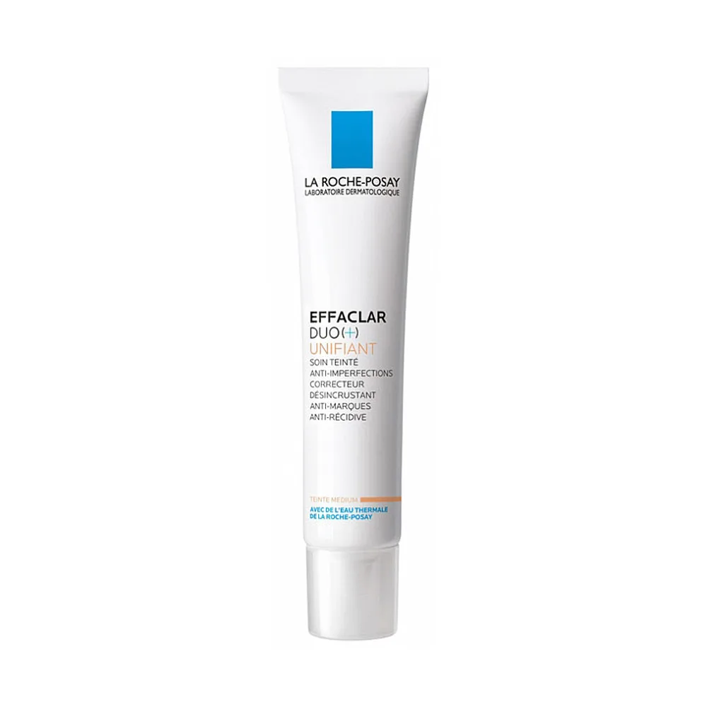 Side view of la roche-posay effaclar duo(+) unifiant tinted anti-acne moisturizer 40ml, for oily blemish-prone skin, 40ml