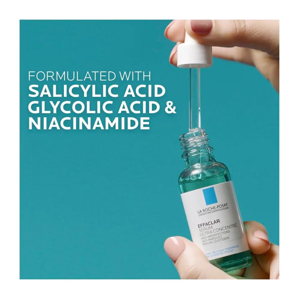 Close-up design of la roche-posay effaclar ultra concentrated serum, for oily acne-prone skin, 30ml