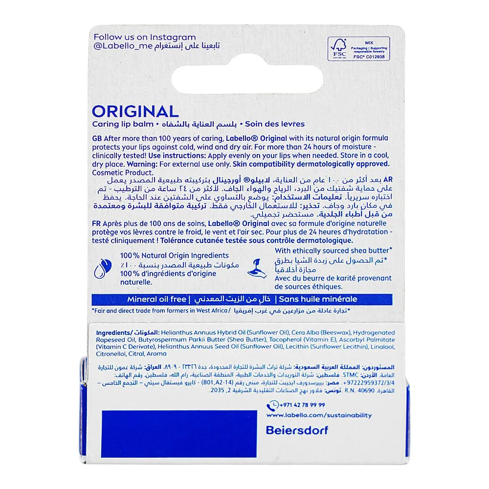 Comfortable casual labello original caring lip balm, 4.8g