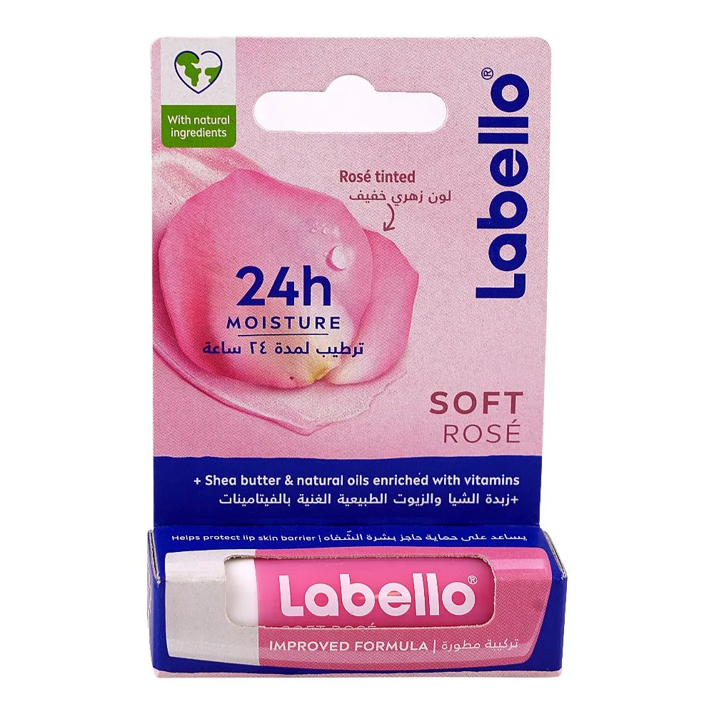 Labello Soft Rose Shine Caring Lip Balm, Shea Butter, Mineral Oil Free, 4.8g