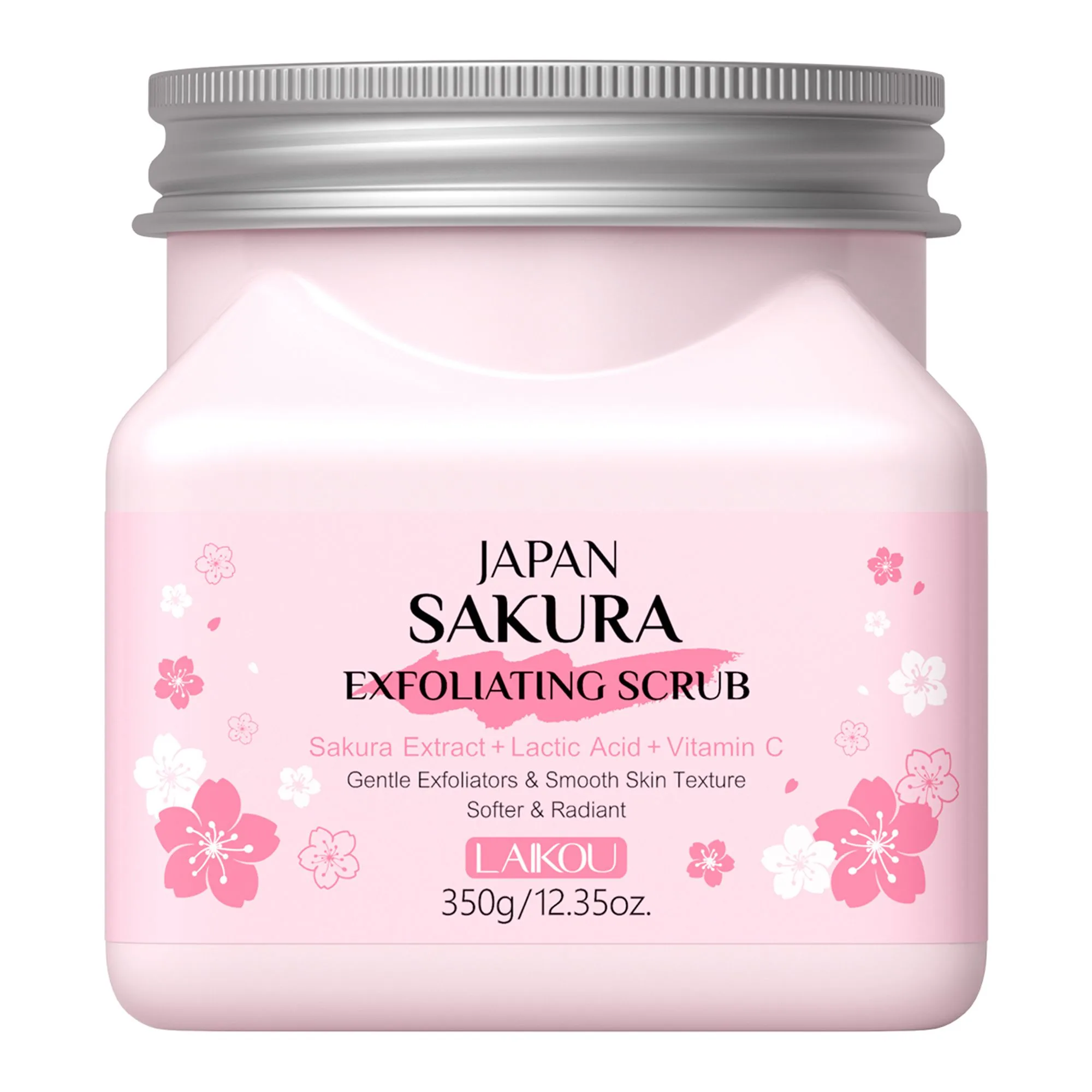 Laikou Japan 2-In-1 Sakura Exfoliating Scrub, Lactic Acid + Vitamin C, For Radiant Skin 350g, LK81997A