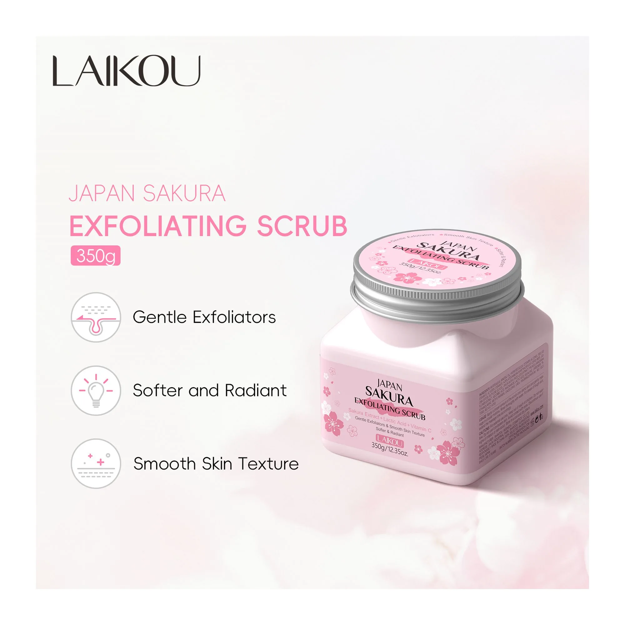 Comfortable casual laikou japan 2-in-1 sakura exfoliating scrub, lactic acid + vitamin c, for radiant skin 350g, lk81997a