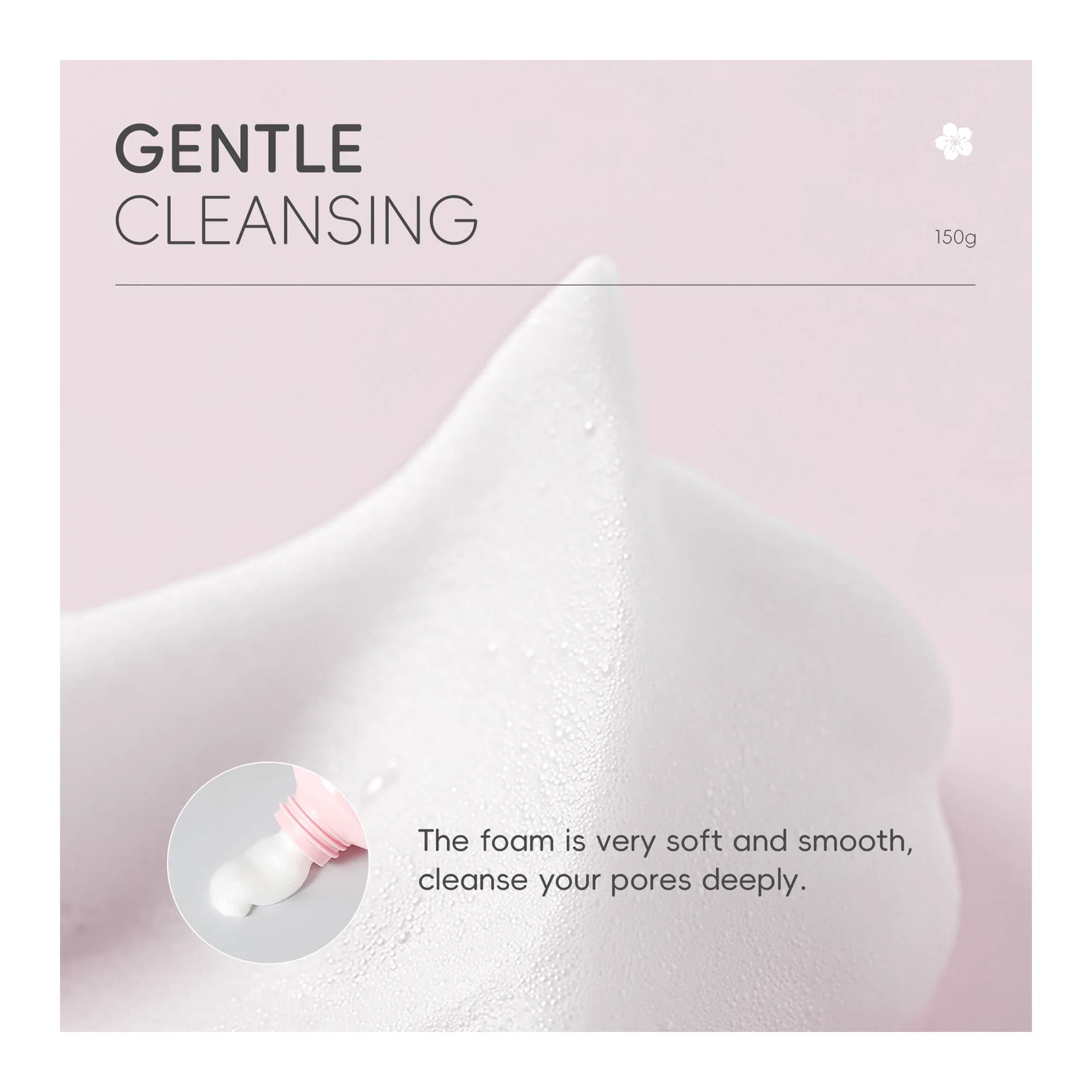 Side view of laikou japan sakura cleanser, ascorbic acid, for all types of skin, 150g, lk97868a