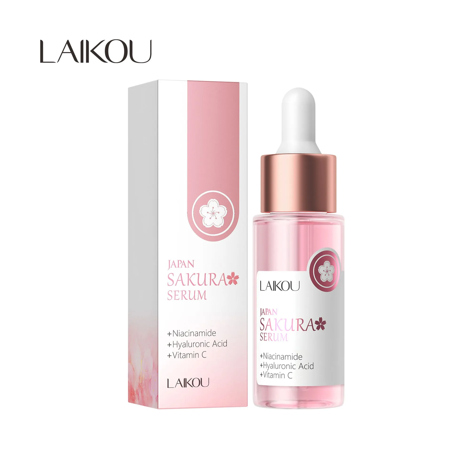Laikou Japan Sakura Serum, Niacinamide + Hyaluronic Acid + Vitamin C, For Sensitive Skin, 30ml, LK91095D
