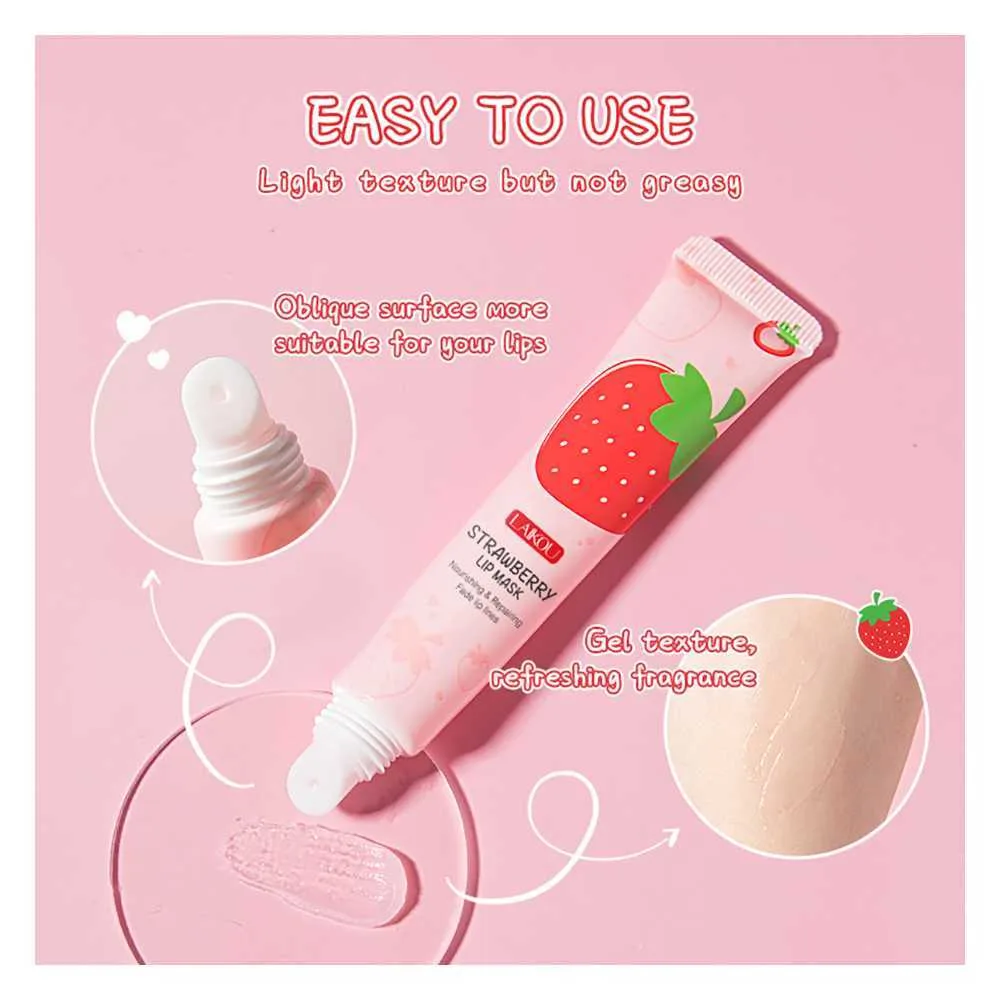 Side view of laikou strawberry nourishing & repairing lip mask, 18g
