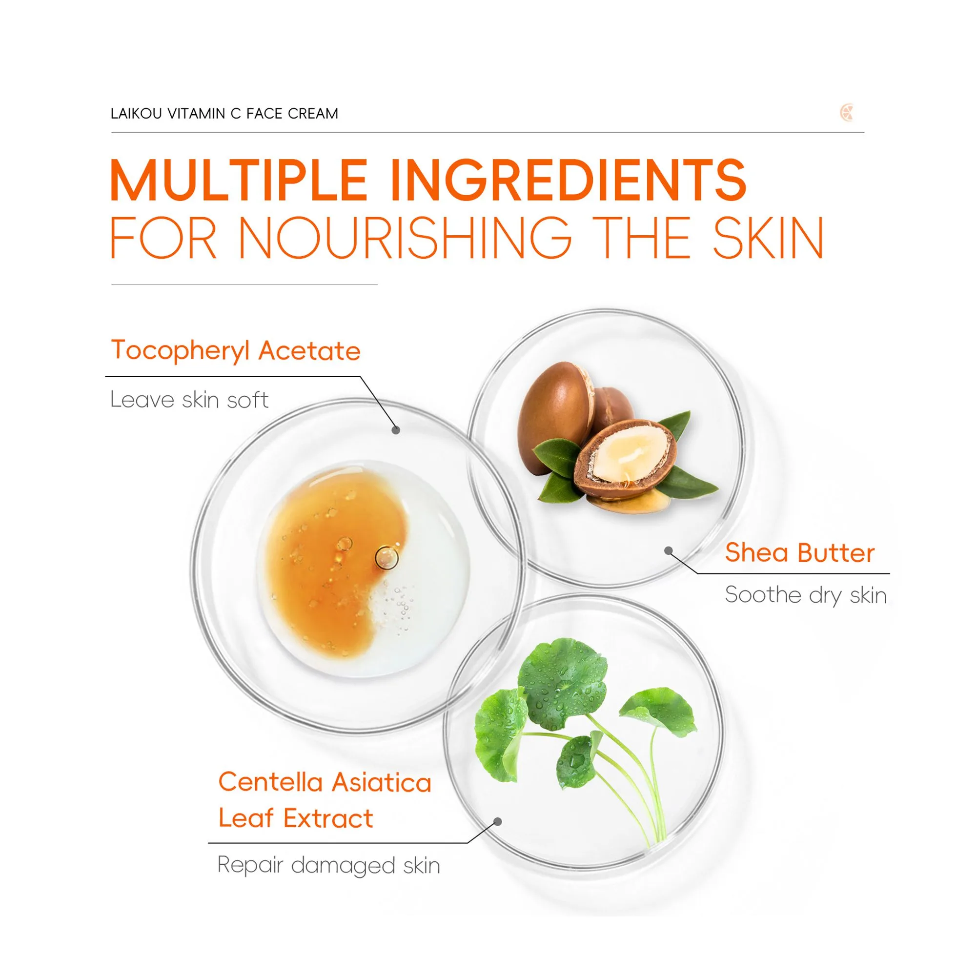 Close-up design of laikou vitamin c face cream, anti-oxidant, for smooth skin, 50g, lk83083d