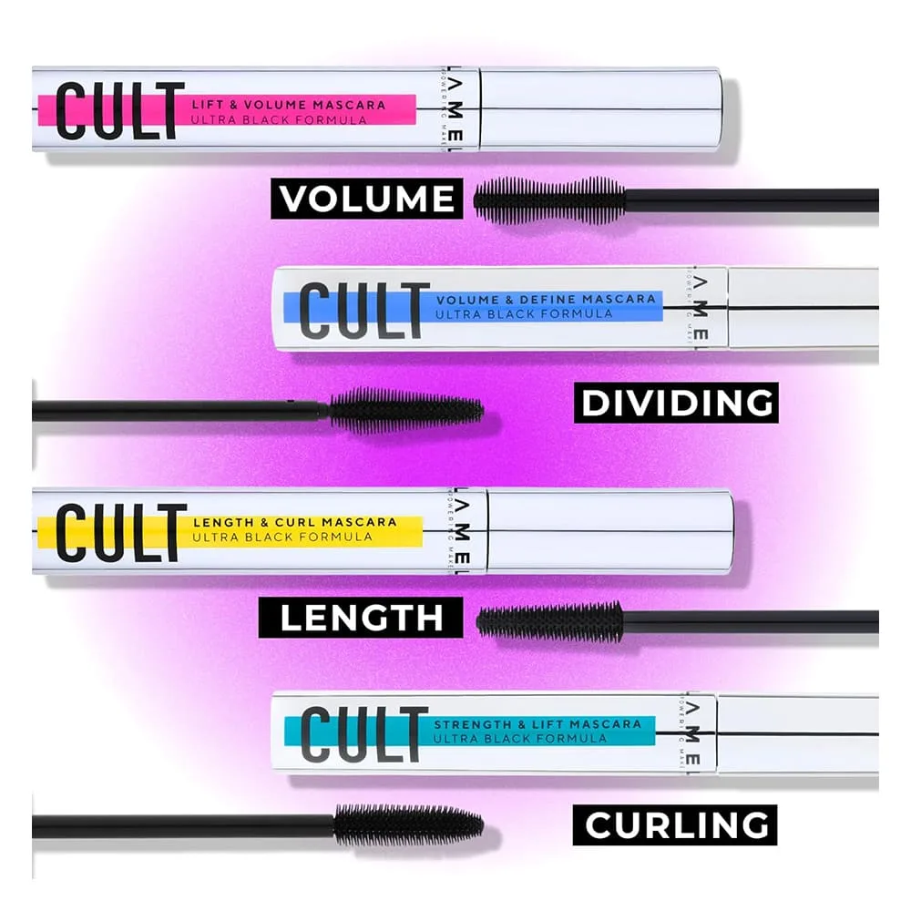 Lifestyle product image of lamel cult length & curl mascara, smudge proof, flake-free, 402 ultra black