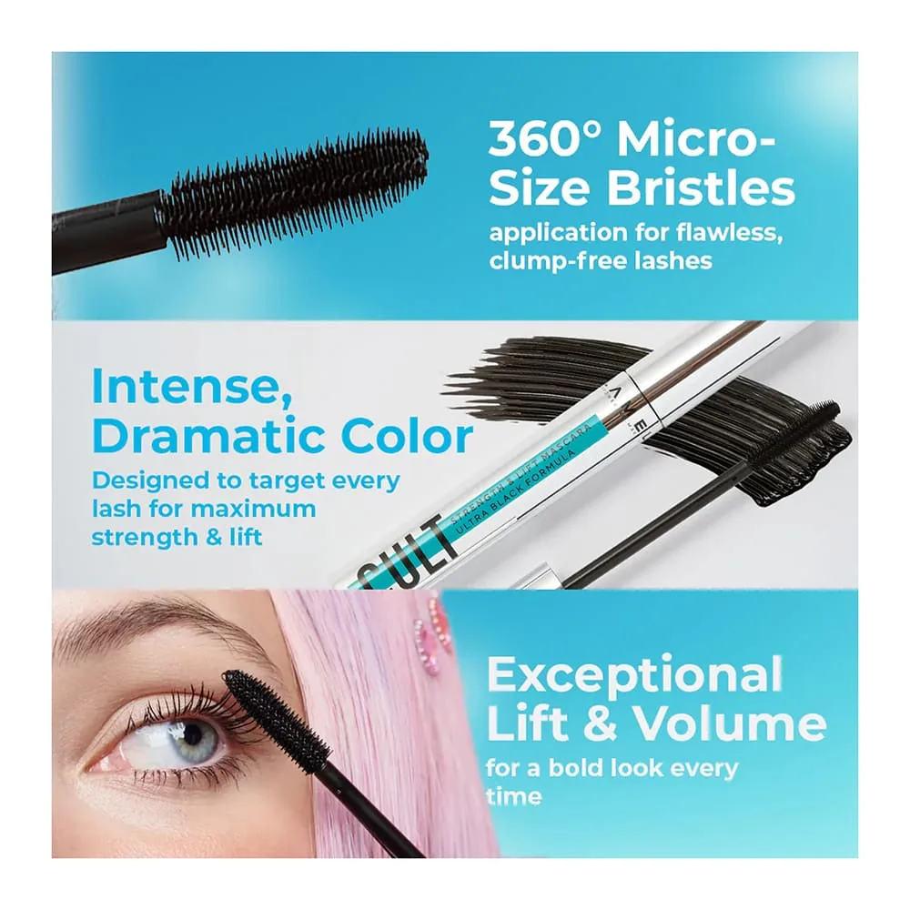Side view of lamel cult strength & lift mascara, smudge proof, flake-free, 403 ultra black