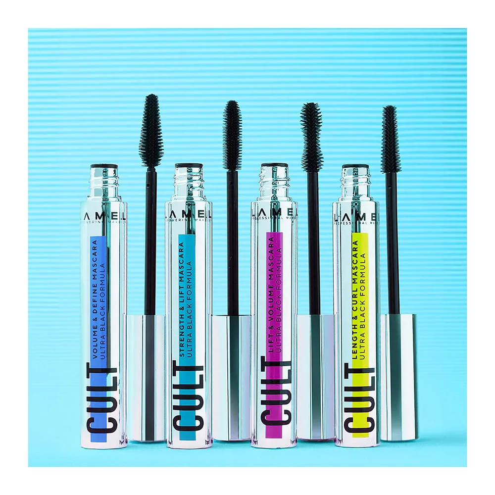 Close-up design of lamel cult strength & lift mascara, smudge proof, flake-free, 403 ultra black