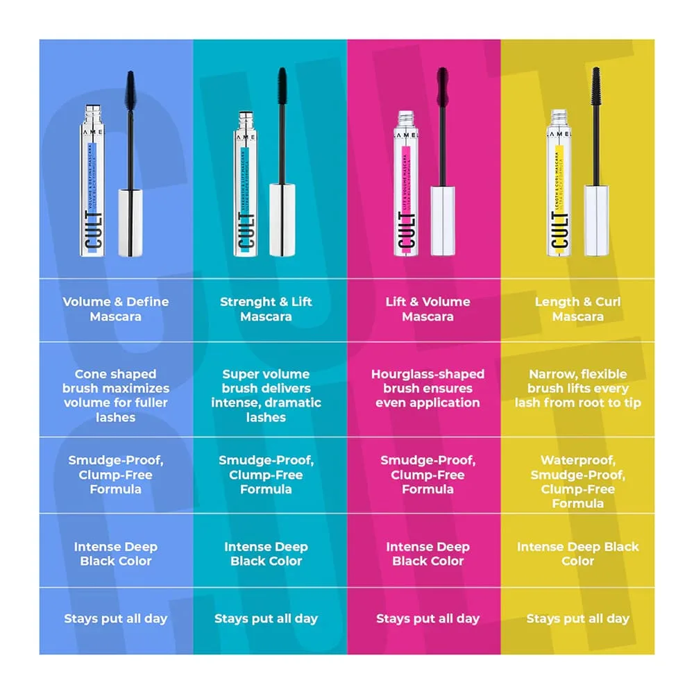 Premium everyday wear lamel cult strength & lift mascara, smudge proof, flake-free, 403 ultra black