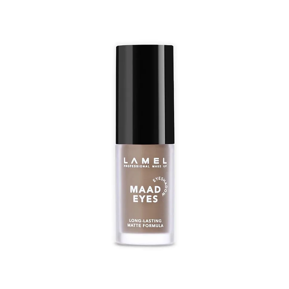 Side view of lamel maad eyes liquid eyeshadow, long lasting waterproof matte eye tint, 404 dark chocolate