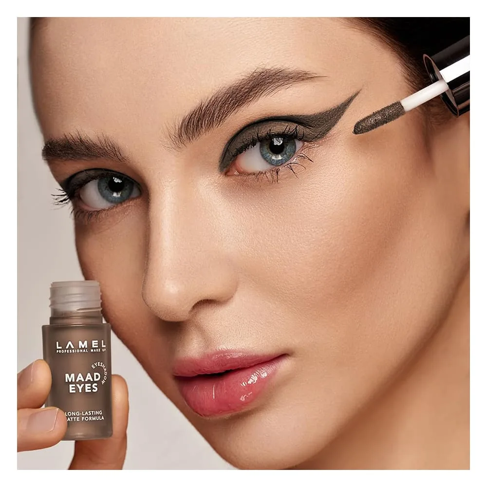 Close-up design of lamel maad eyes liquid eyeshadow, long lasting waterproof matte eye tint, 404 dark chocolate