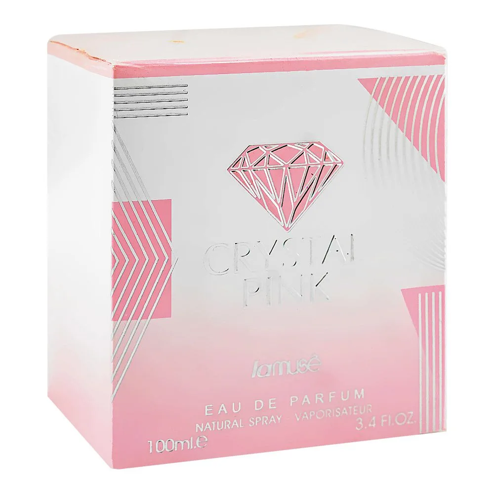 Side view of lamuse crystal pink, eau de parfum, for women, 100ml