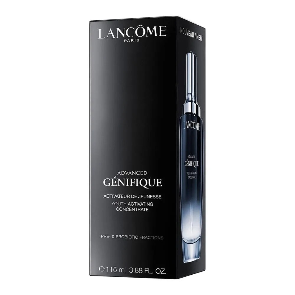 Side view of lancome advanced genifique radiance boosting face serum, 115ml
