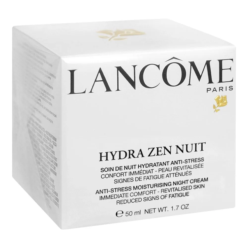Side view of lancome hydra zen anti-stress moisturizing night cream, face moisturizer, 50ml
