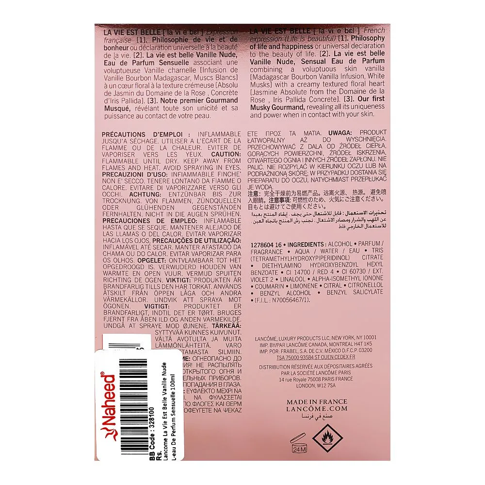 Comfortable casual lancome la vie est belle vanille nude l'eau de perfum sensuelle, for women, 100ml