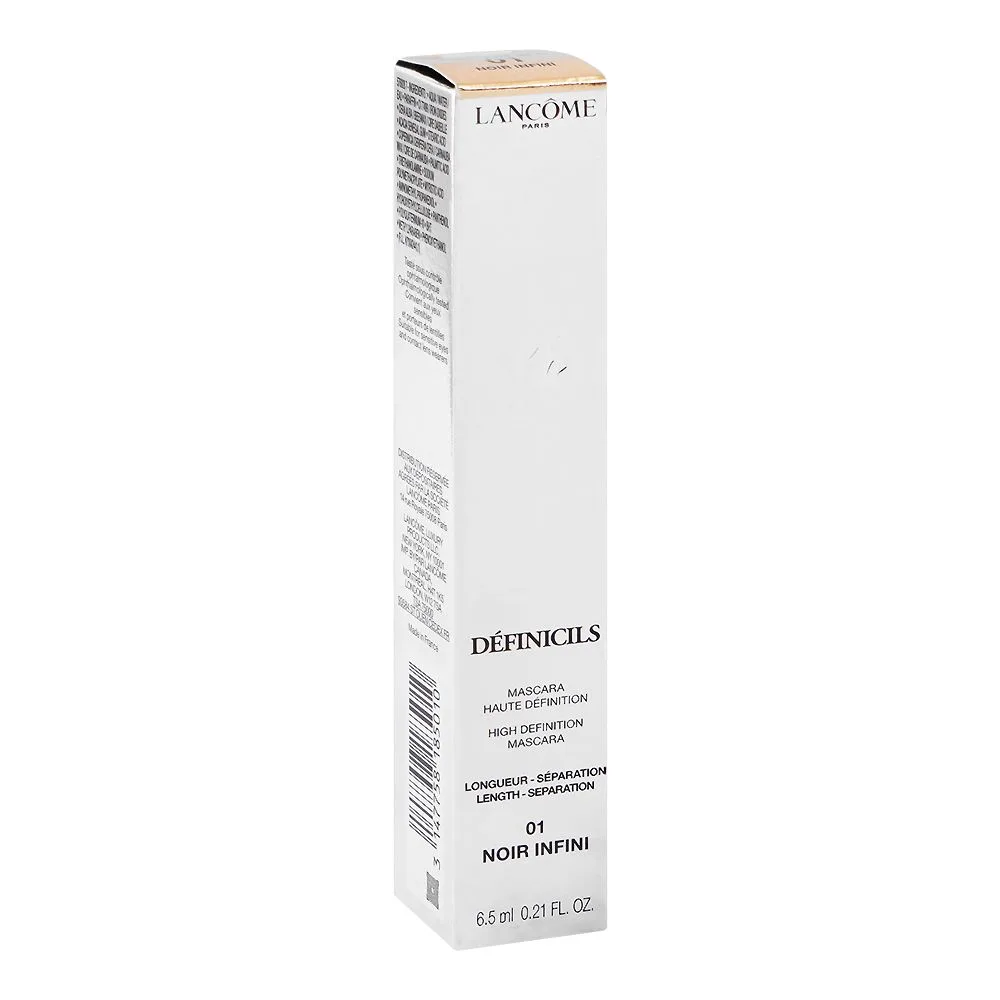 Side view of lancome paris definicils high definition mascara, 01 noir infini, 6.5ml