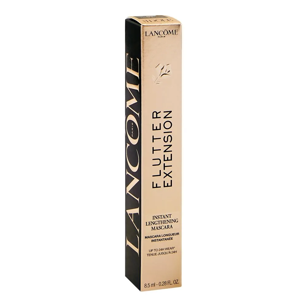 Side view of lancome paris flutter extension instant lightening mascara, 01 true black, 8.5ml