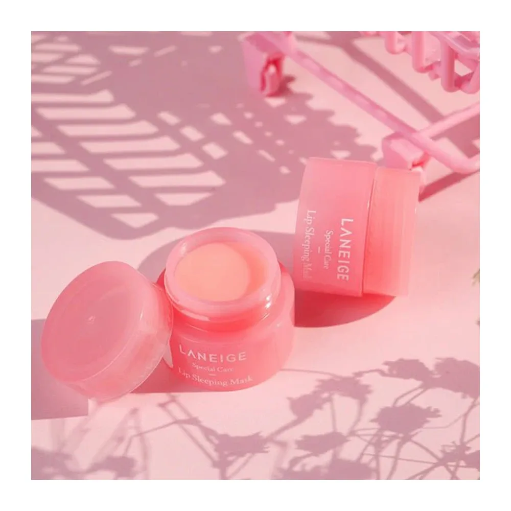Close-up design of laneige berry lip sleeping mask, shea butter, vitamin c, 20g