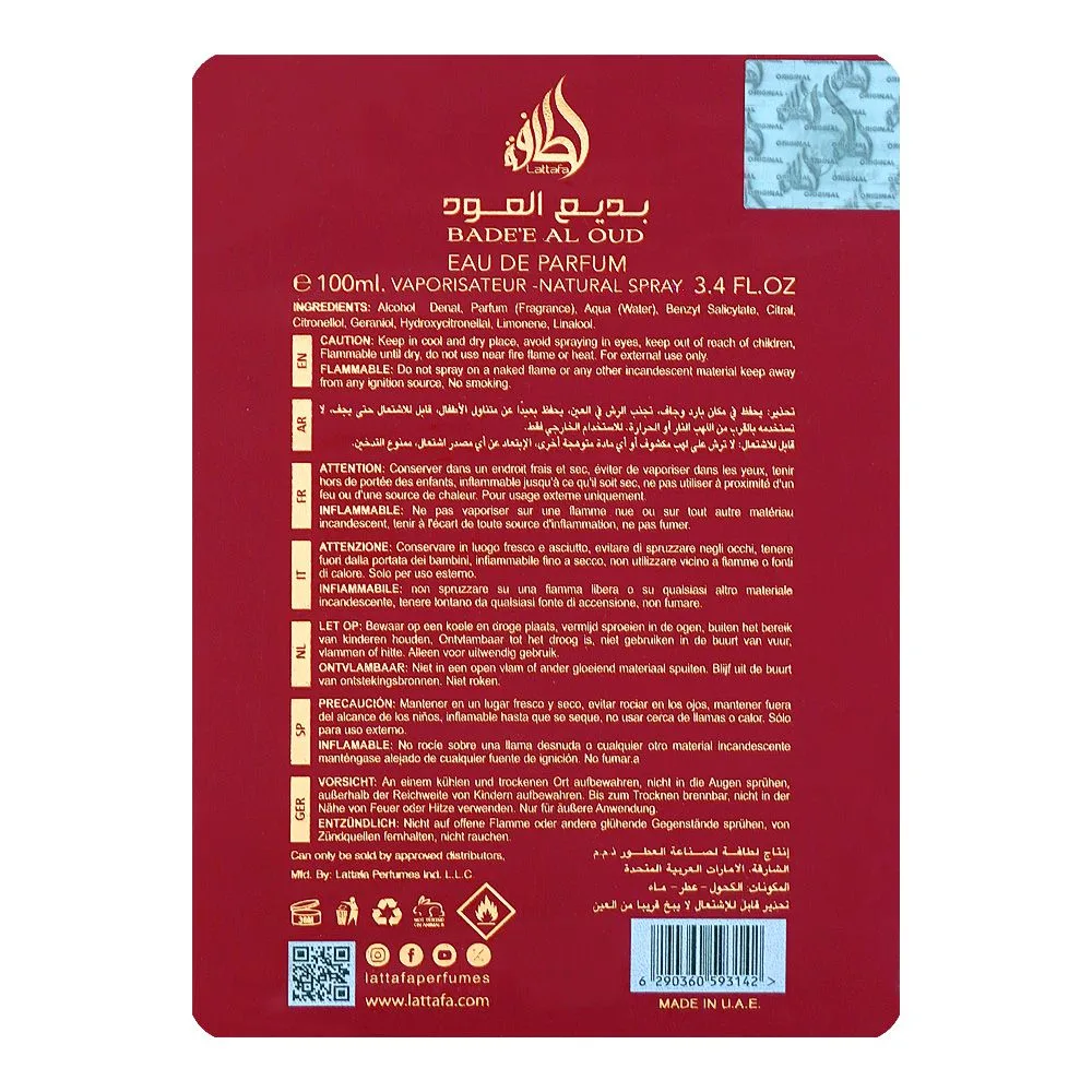 Side view of lattafa badee al oudh sublime, eau de parfum, for men & women, 100ml